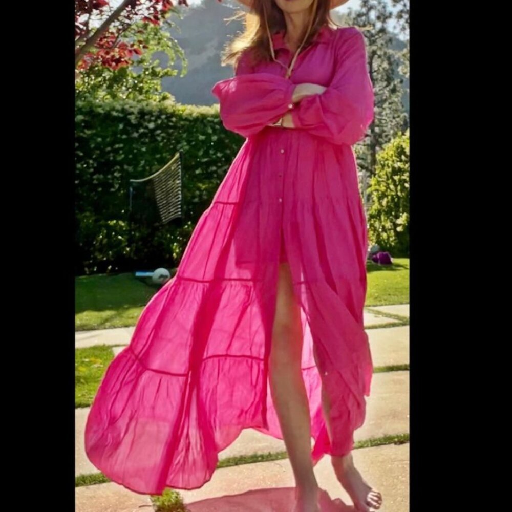 BIRD & KNOLL The Willa Tiered Maxi Shirtdress USA XS fit Small to Medium